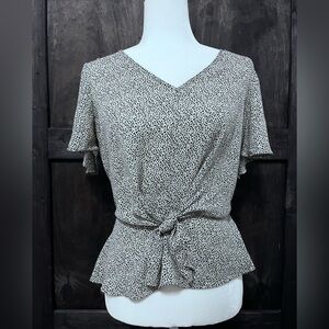 Sienna Sky Black and White Flutter Sleeve Peplum Blouse